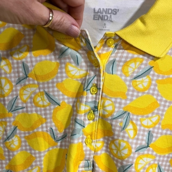 Lands’ End Cotton Lemon Fruit Print Long Sleeve Polo Shirt Yellow Small Golf - Picture 6 of 8